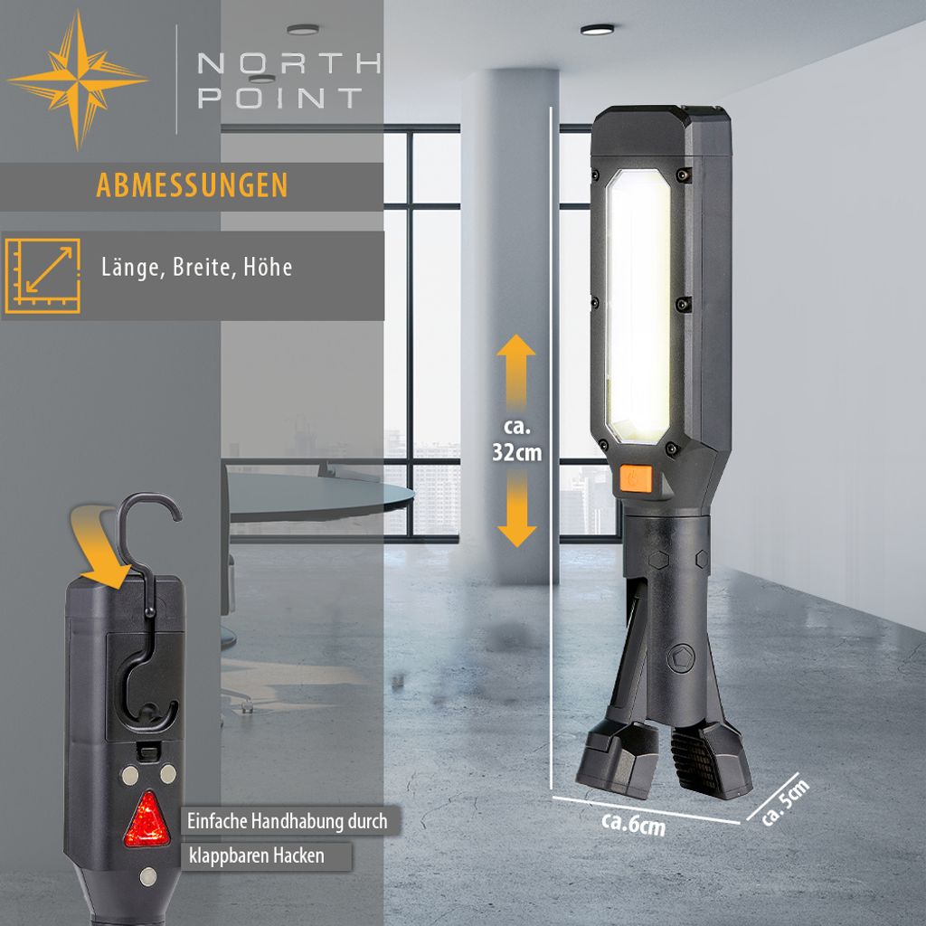 LED Werkstattlampe Taschenlampe Klemmleuchte Arbeitslampe Stableuchte 400 Lumen Magnet Haken
