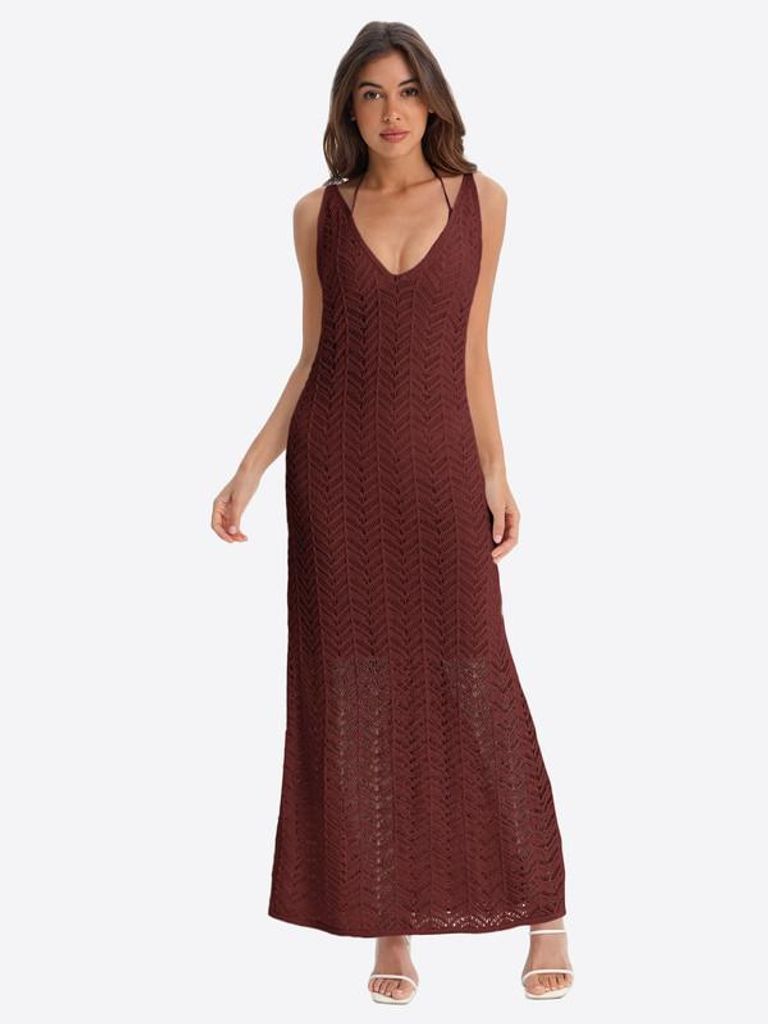 Damen-Strand-Maxikleid, V-Ausschnitt, ärmellos, lang, Produktbild 