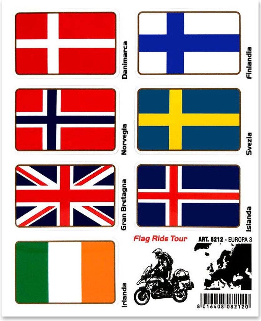 Aufkleber Sticker Flaggen Flag Ride Tour Europa 3 für Koffer Moto