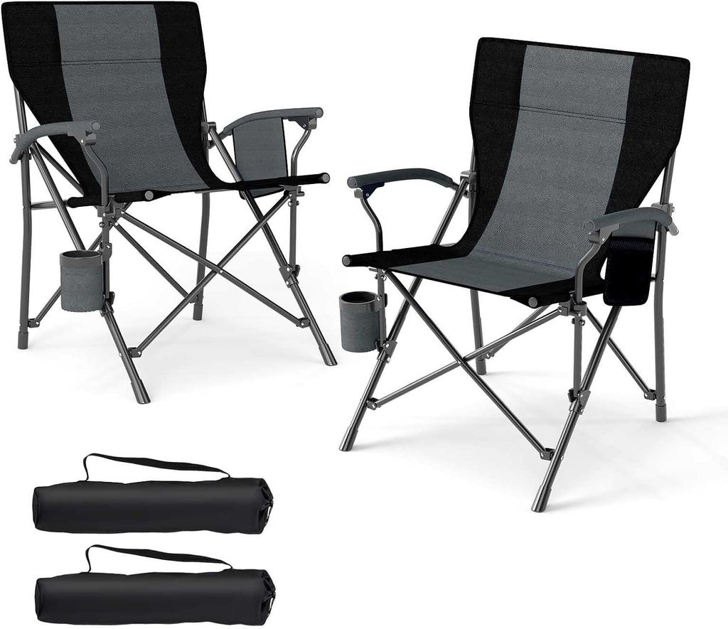 KOMFOTTEU Campingstuhl, faltbar, mit Getränkehalter & Seitentasche, Picknickstühle mit Tragetasche, Belastung 160 kg, klappbarer Outdoor-Stuhl, f...