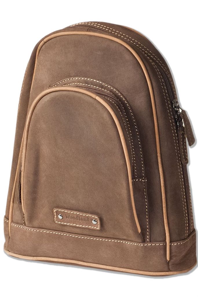 Woodland Moderner Rucksack aus naturbelassenem, weichem Büffelleder in Dunkelbraun/Taupe