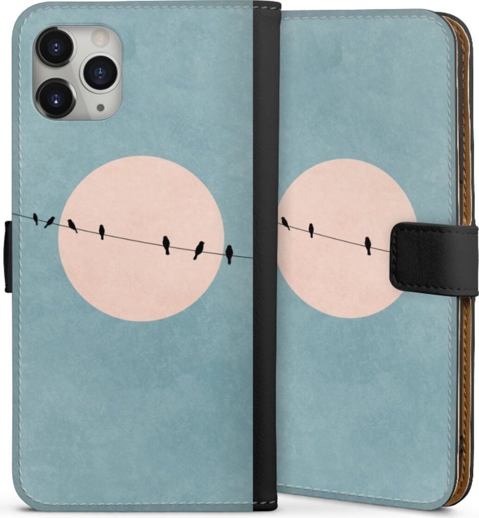 DeinDesign Klapphülle für Apple iPhone 11 Pro Max Handytasche Lederhülle Tasche Mond Vogel türkis