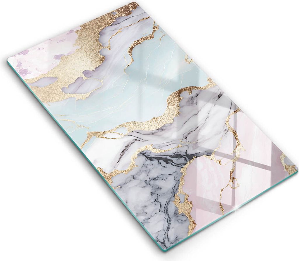 Glasschneideplatte - Herdabdeckplatte - 30x52 cm - Schneidebrett - Spritzschutz - Pastellmarmor