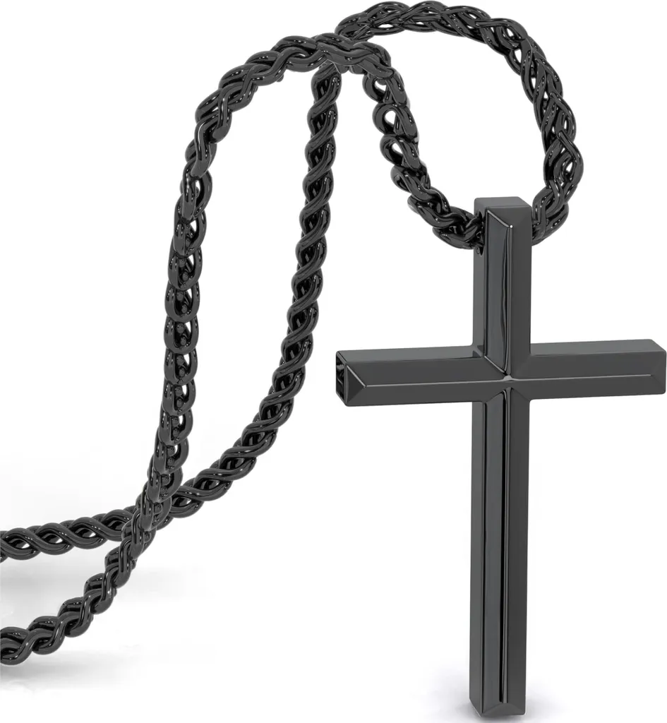 Bijou Homme Idée Cadeau - Collier Noir en Acier avec Boîte à Bijoux