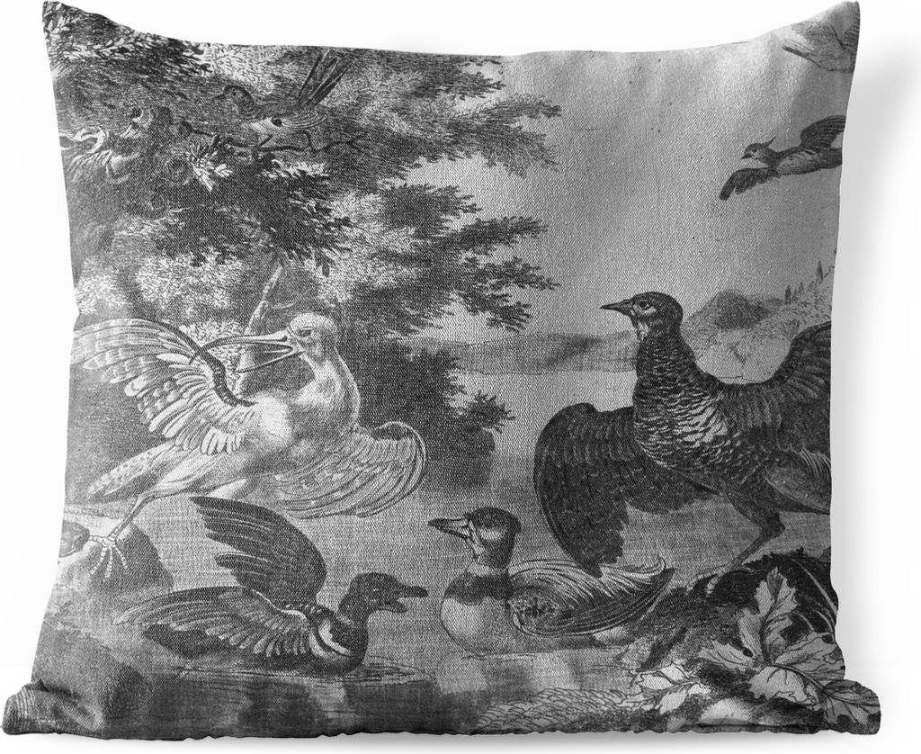 MuchoWow Outdoor Kissen - Wasservögel und ein Hund - Melchior d'Hondecoeter - 40x40 cm - Wetterfest - Lounge Kissen - Kopfkissen - Interieur - P...