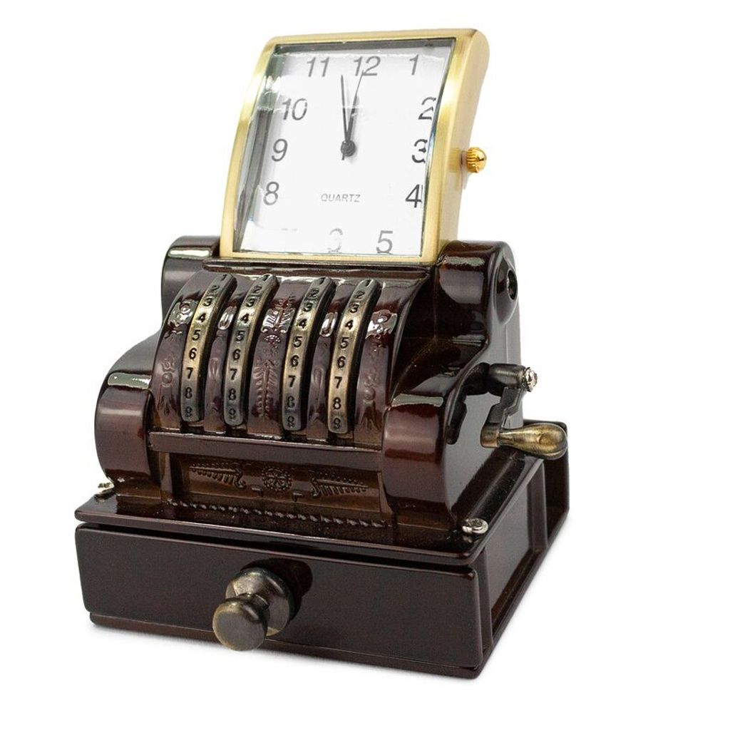 Designer Tischuhr Kasse aus Metall