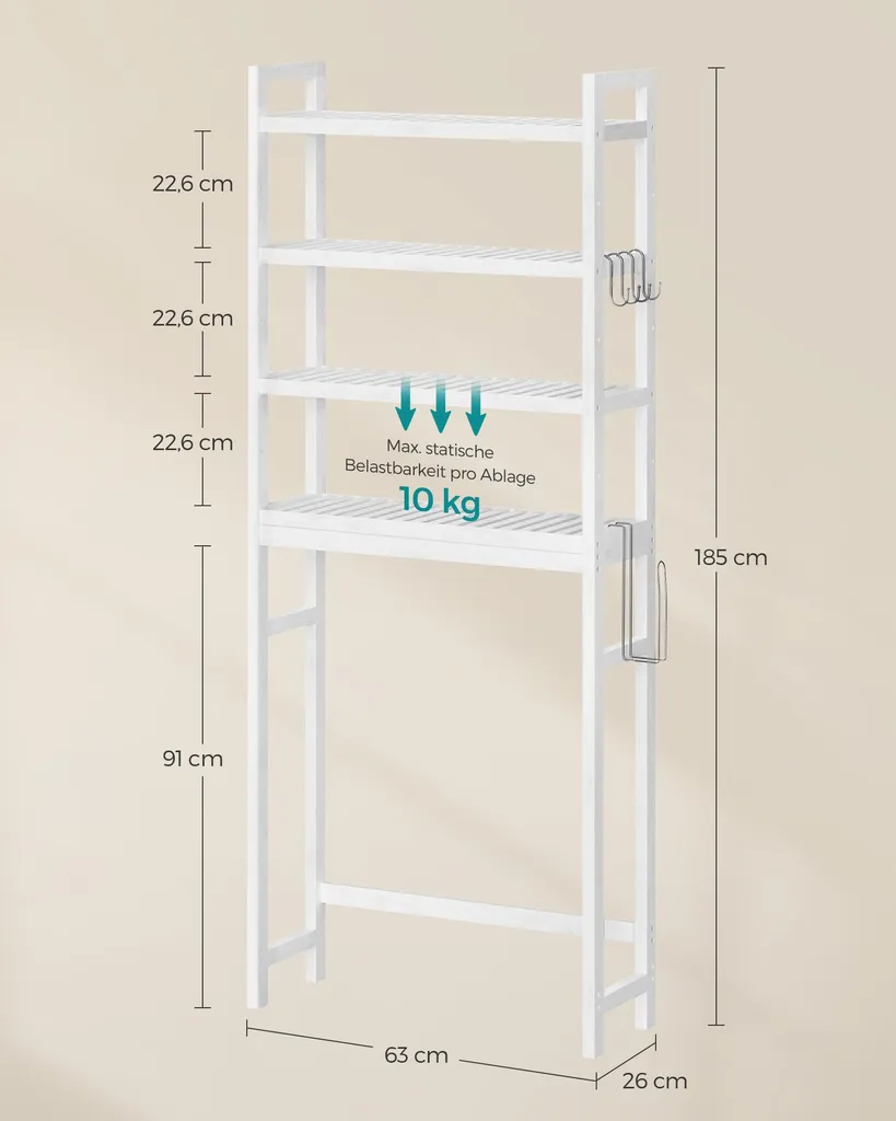 Solution gain de place : Tablette de toilettes réglable en blanc nuage - 5