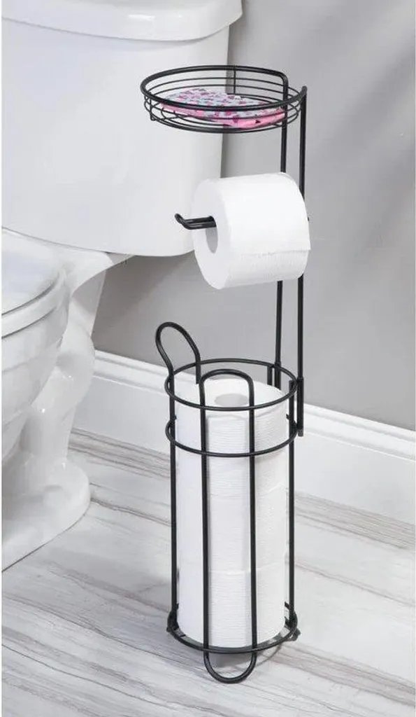 Porte-papier hygiénique sur pied noir mat avec tablette PM-2026