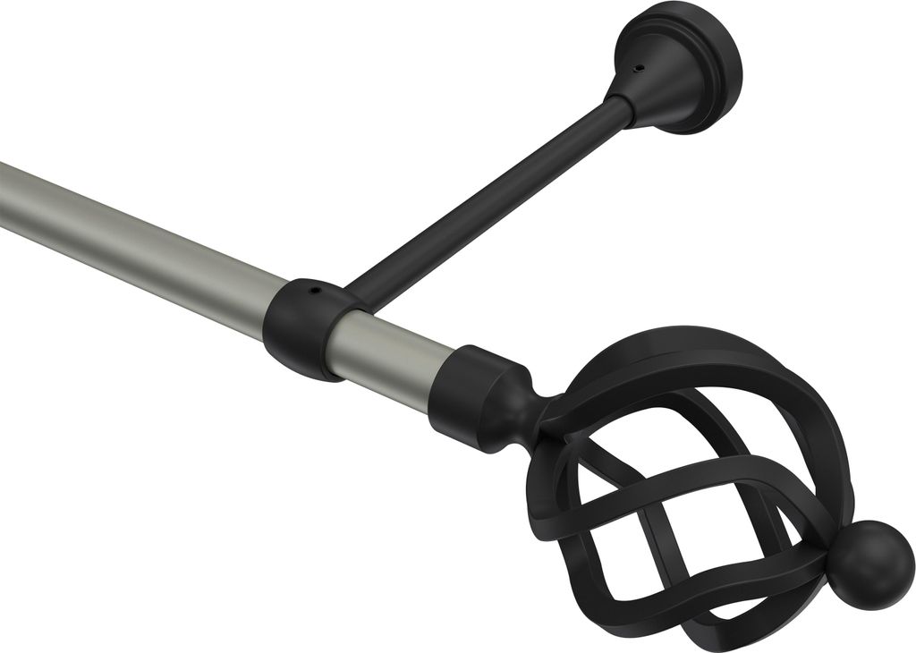 Interdeco Gardinenstange / Vorhangstange Chrom matt / Schwarz, Typ Primus Paolo (Schmiedekugel), 16 mm Ø 1-läufig, 240 cm