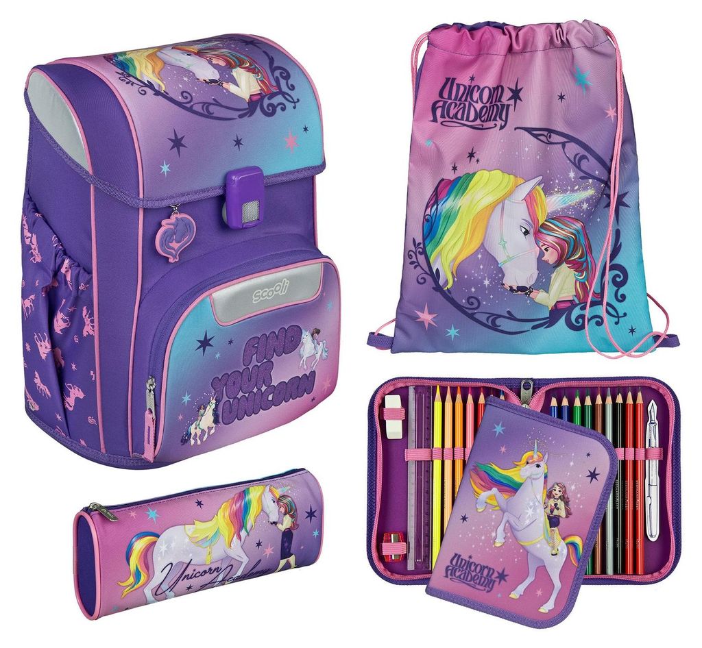 Scooli EasyStart Schulranzen-Set 5-teilig Unicorn Academy violett