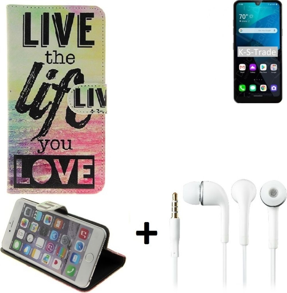 K-S-Trade Schutz Hülle kompatibel mit LG Electronics Harmony 4 360° Wallet Case ''live life love'' Tasche Handy Hülle Etui Smartphone Flip cover