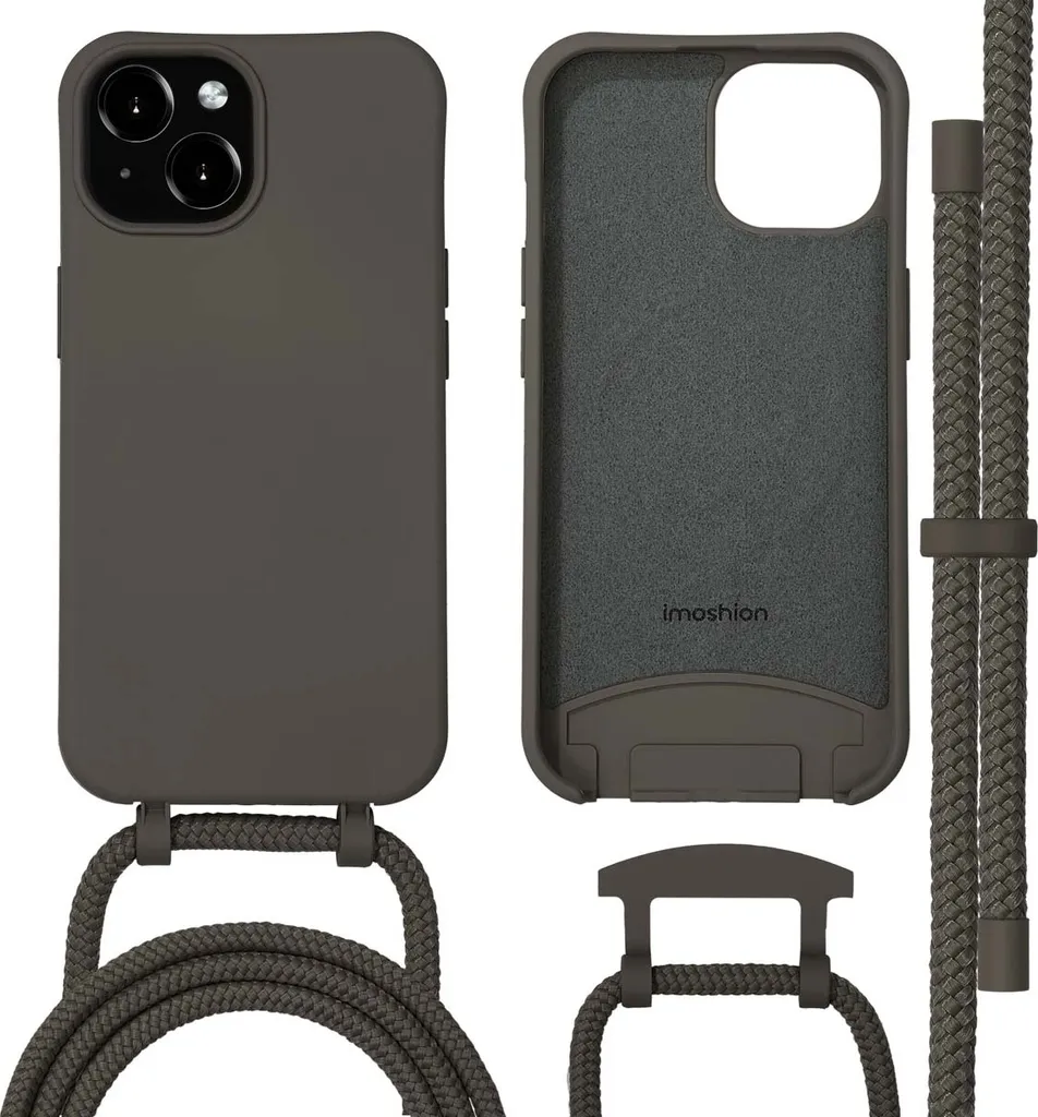 imoshion Cover posteriore colorata con catena rimovibile per cellulare e MagSafe iPhone 15 - Black Coffee
