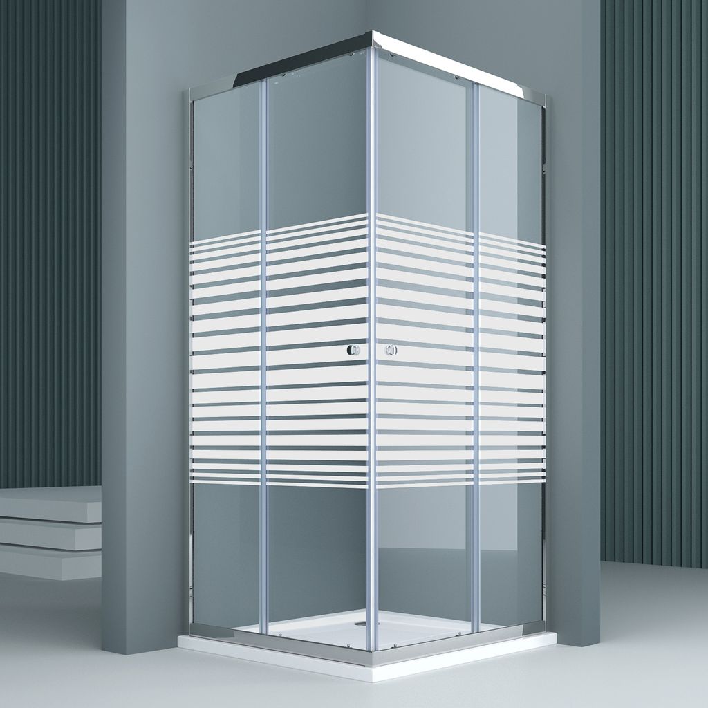 doporro 90x75cm Eckeinstieg Duschkabine Schiebetür Duschabtrennung Milchglas Streifen Eckdusche 6mm ESG Glas Höhe 190cm Links/Rechts montierbar R...