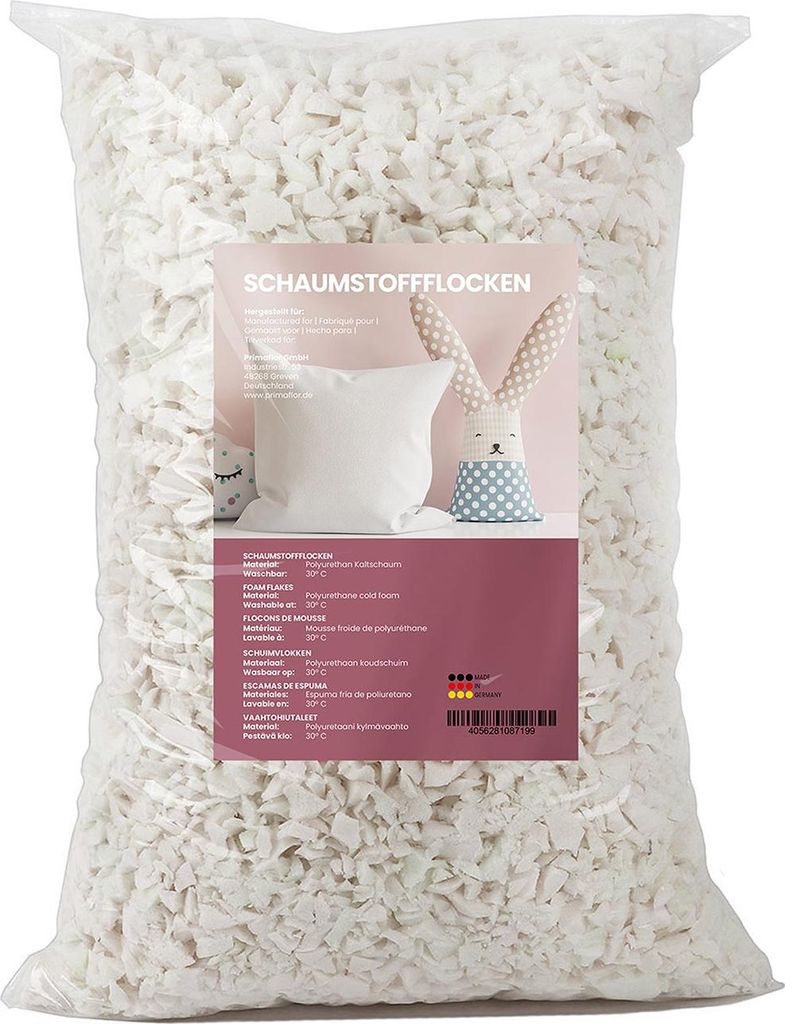 Primaflor 1kg Kaltschaum Schaumstoffflocken - Füllmaterial zum Basteln und Befüllen von Kissen - Kissenfüllung aus Watte Füllwatte zum Aufpolst...