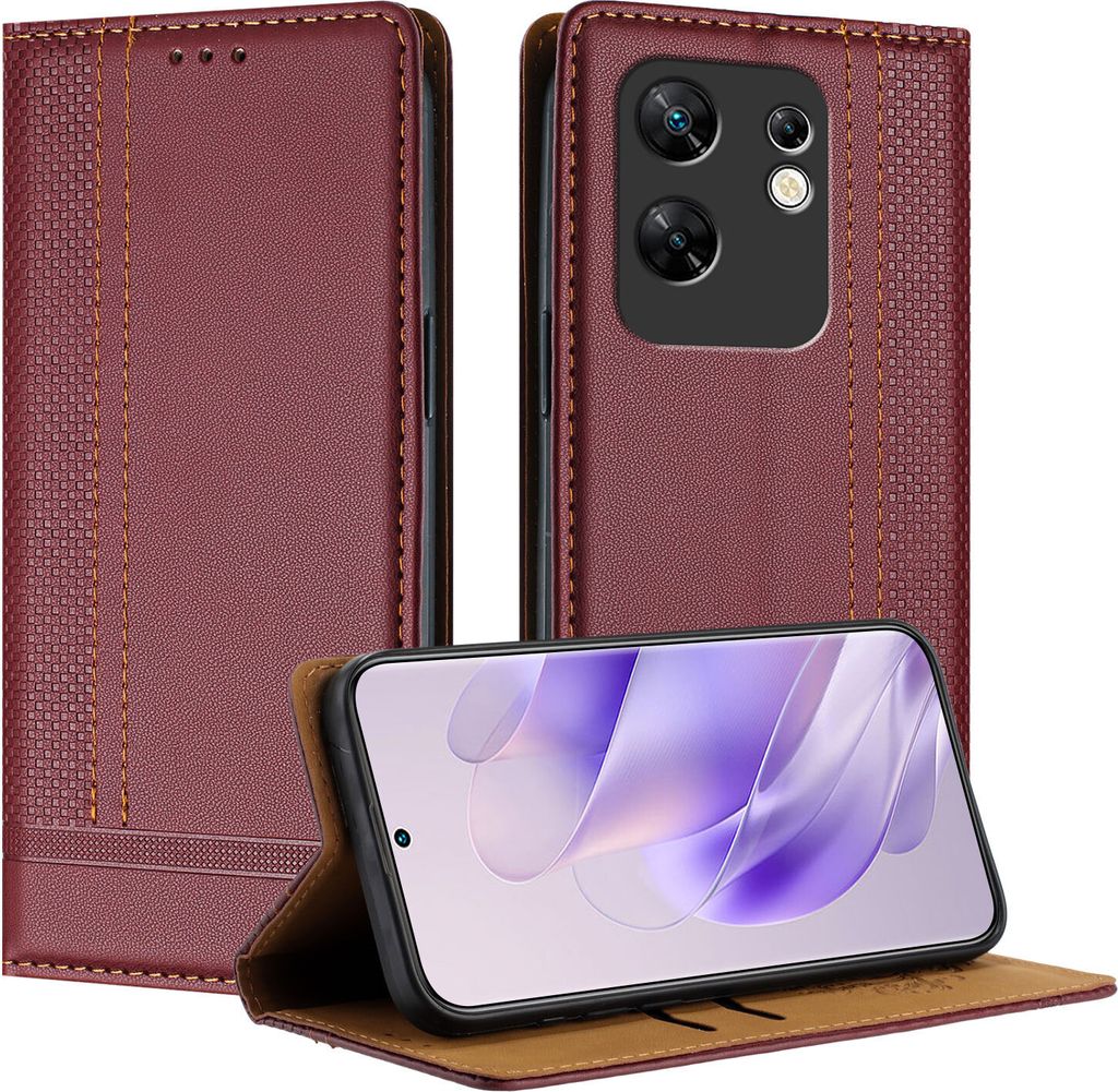 Handyhülle für Infinix Zero 30 4G Leder Flip Klappbare Schutzhülle mit Standfunktion Dunkelrot