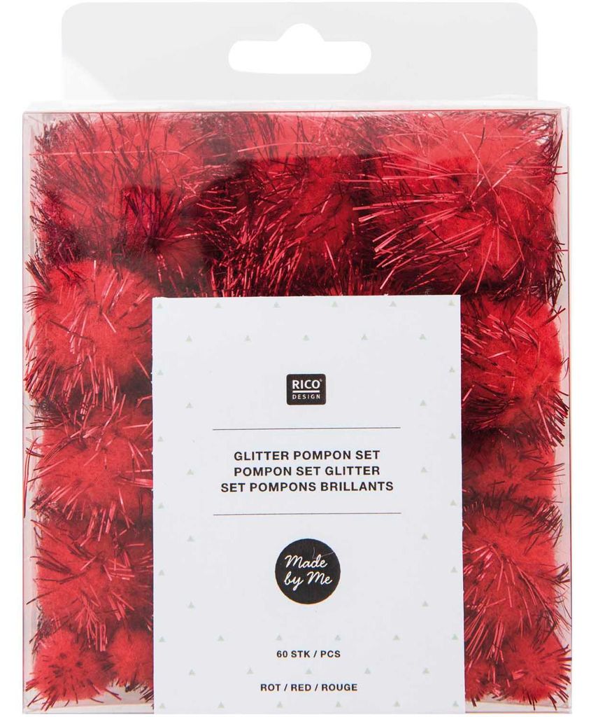 Glitter Pompom Set Rot 60 Stück verschiedene Größen Produktbild 