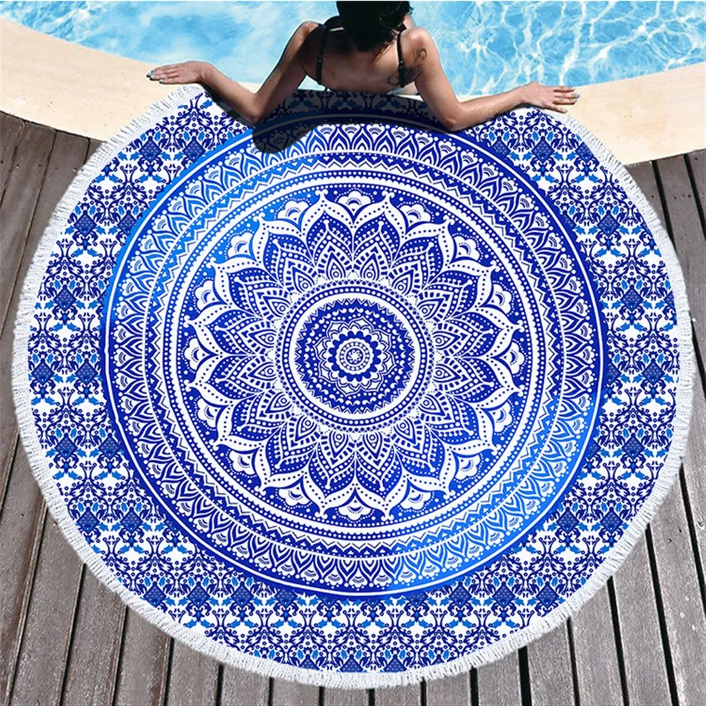 Telo Mare Rotondo 150cm per Famiglia - Mandala Lavabile e Anti-Sabbia
