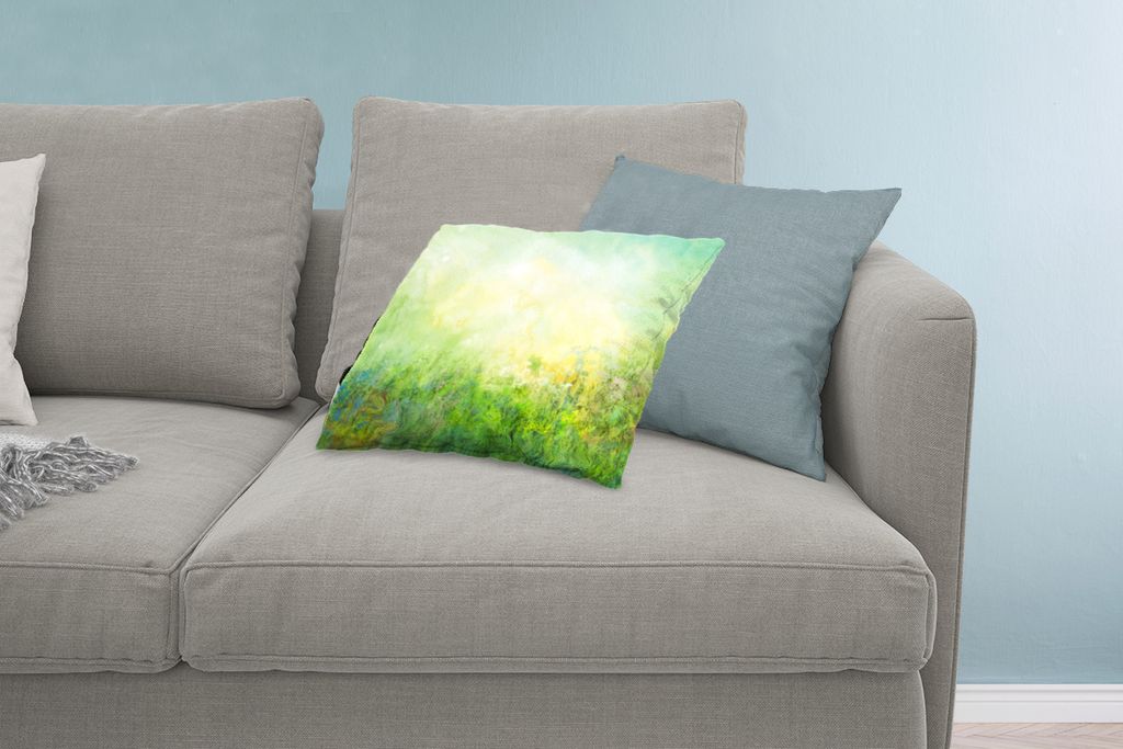 MuchoWow Zierkissen Sofakissen Wohnzimmer Dekokissen 60x40 cm Gras - Sommer - Ölfarbe - Kopfkissen - Polster mit Foto