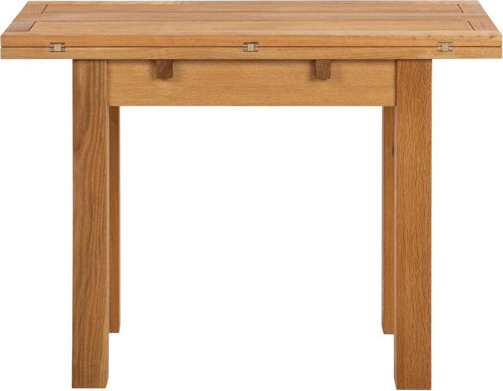 A wooden dining table is shown against a white background.