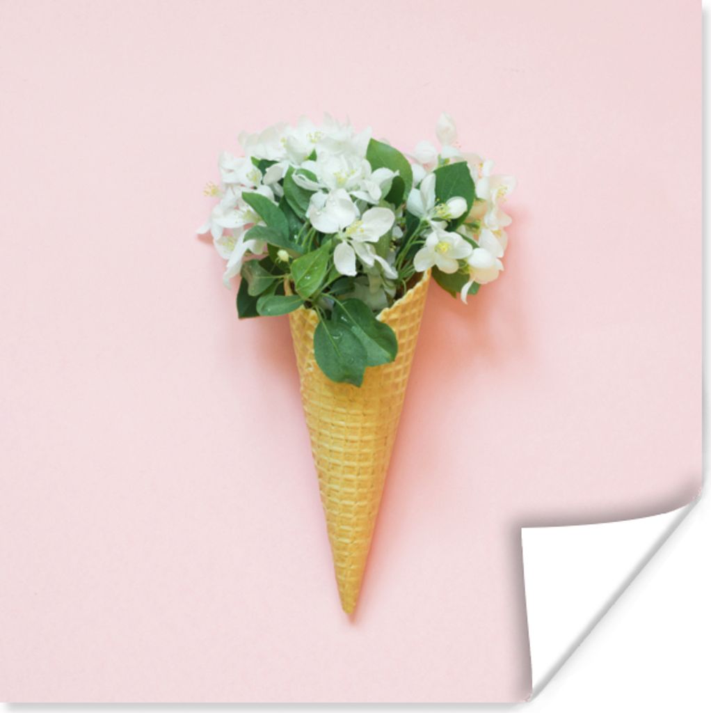 MuchoWow Poster Eiswaffel - Blumen - Stilleben 100x100 cm - Babyzimmer