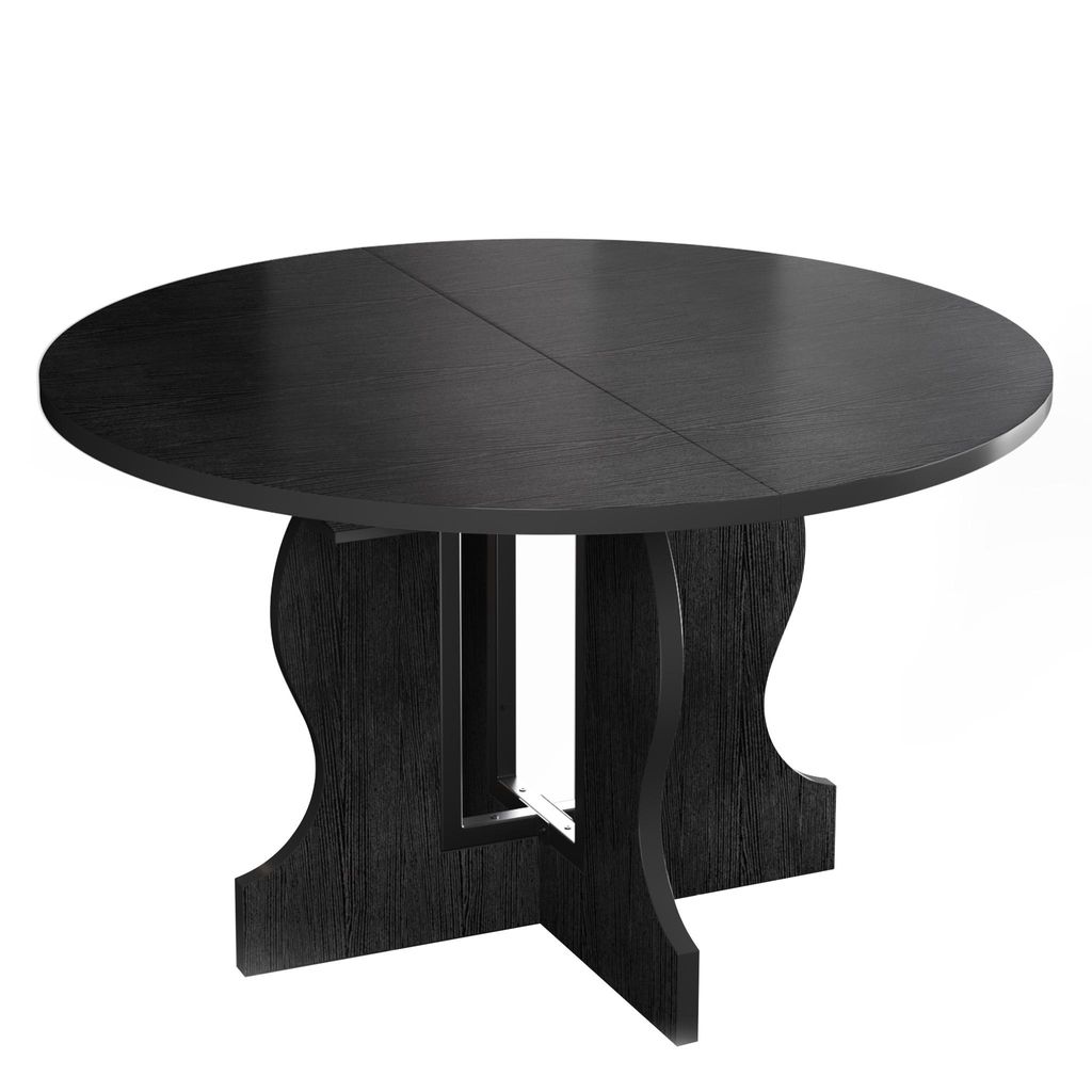 Mondeer Ausziehbarer runder Esstisch 110-150 cm oval mit massivem Holzgestell und intelligentem Auszugsystem für Küche & Wohnzimmer in Schwarz