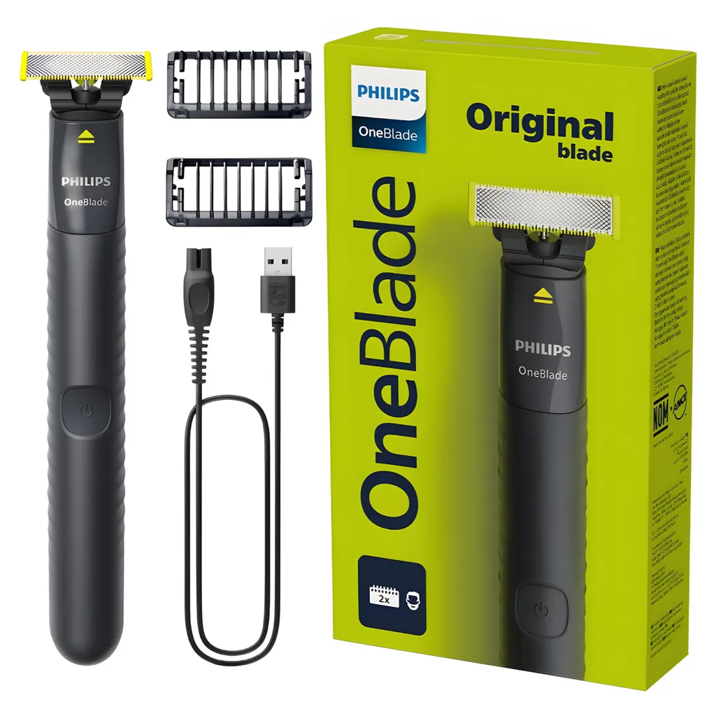 Philips OneBlade QP1424/10 Rasoir Électrique et Tondeuse USB avec 2 Sabots