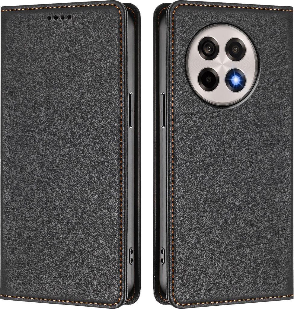 Handyhülle für OnePlus 13R, Kunstleder Klapphülle Stoßfeste Magnetische Hülle mit Ständer Schwarz
