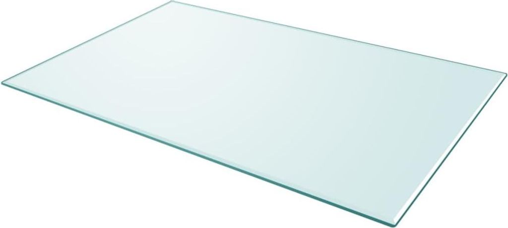A rectangular glass tabletop is shown from a slightly elevated angle against a white background.