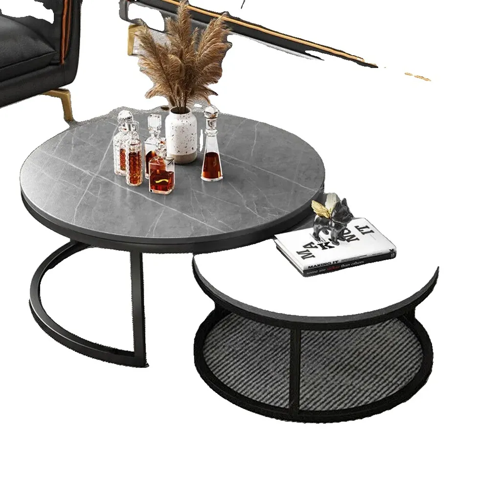 Ensemble tables basses gigognes en marbre gris foncé pour salon moderne et chic