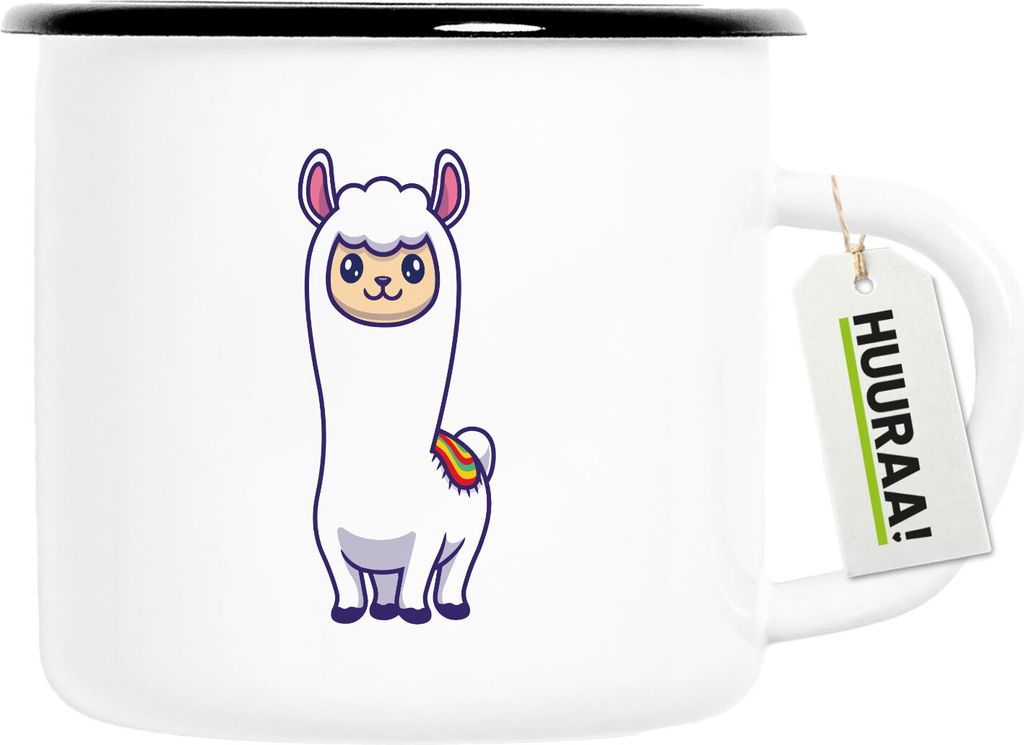 Huuraa Emaille Tasse Lama Comic 300ml Vintage Campingbecher Geschenkidee