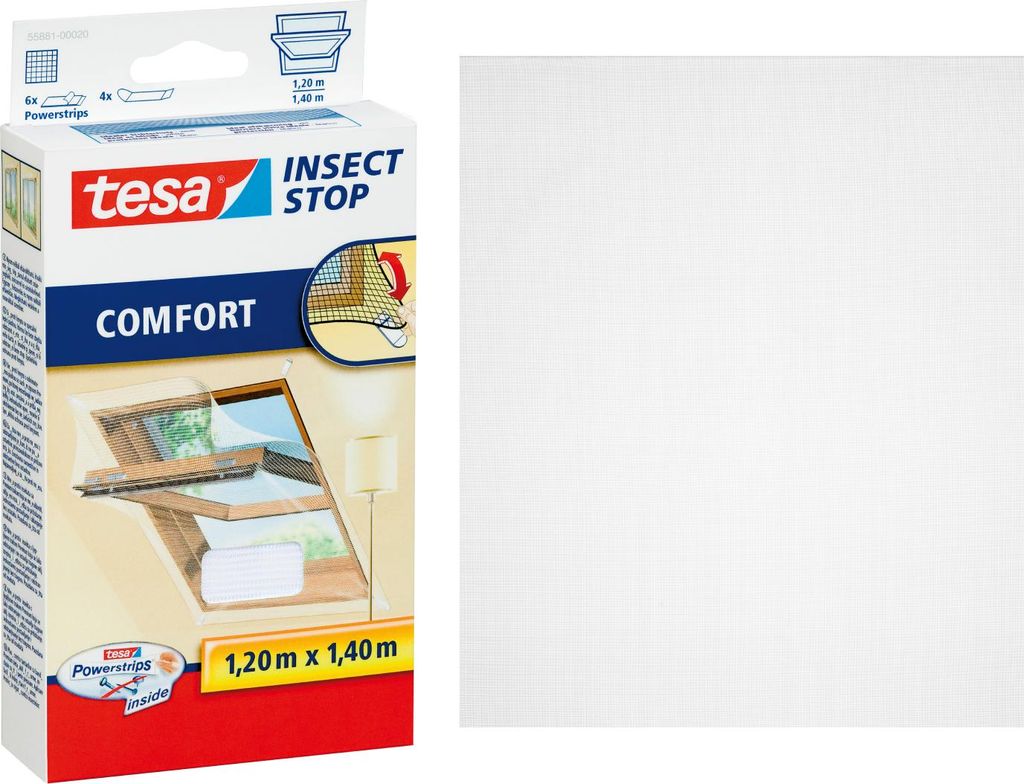 tesa Fliegengitter Dachfenster Insektenschutz Fenster ohne Bohren weiß 1,2 x1,4m