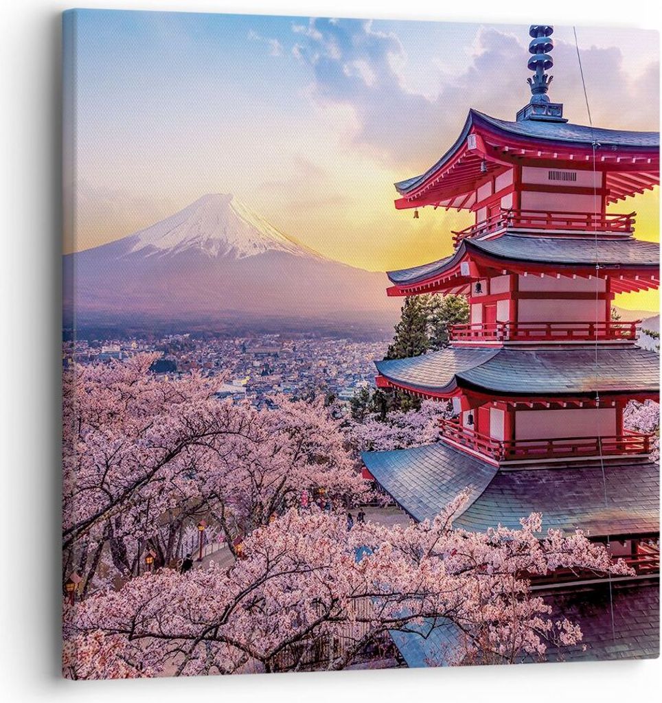 Bild auf Leinwand - Leinwandbild - Einteilig - Fuji Choreito Pagode - 30x30cm - Wand Bild - Wanddeko - Wandbilder - Leinwanddruck - Bilder - Wandde...