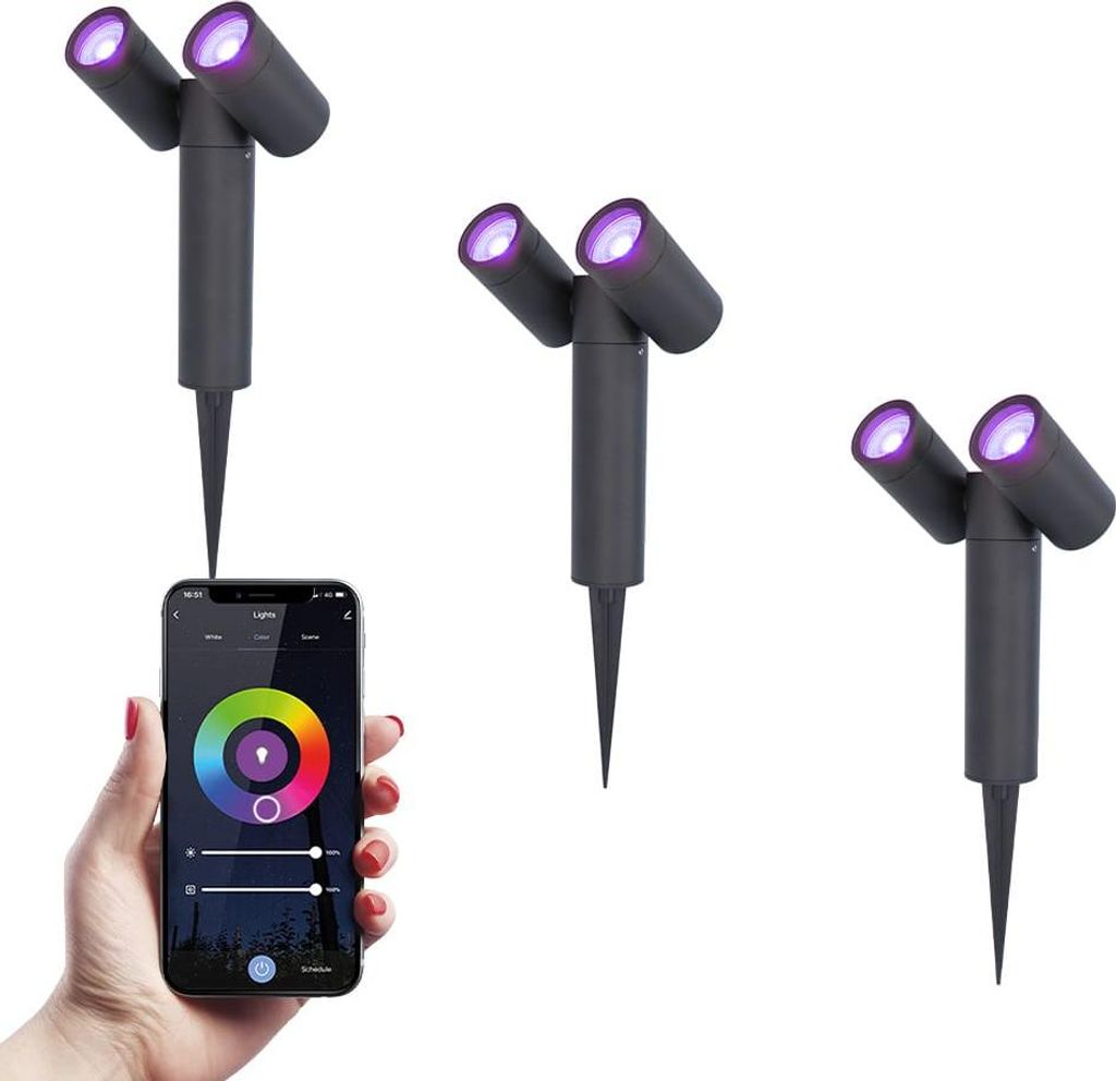 hoftronic smart LED Gartenstrahler 11W RGBWW IP65 Schwarz 3er Set