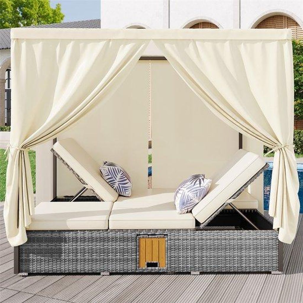 Gartenbank Rotan 2 Personen Schatten reduzierbar