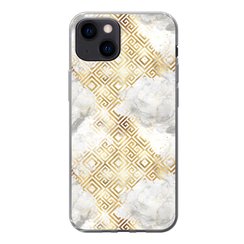 MuchoWow Handyhülle Schutzhülle Hülle für iPhone 13 mini Gold - Marmor - Muster - Geometrie Silikon Softcase Handy Hülle - Softcase