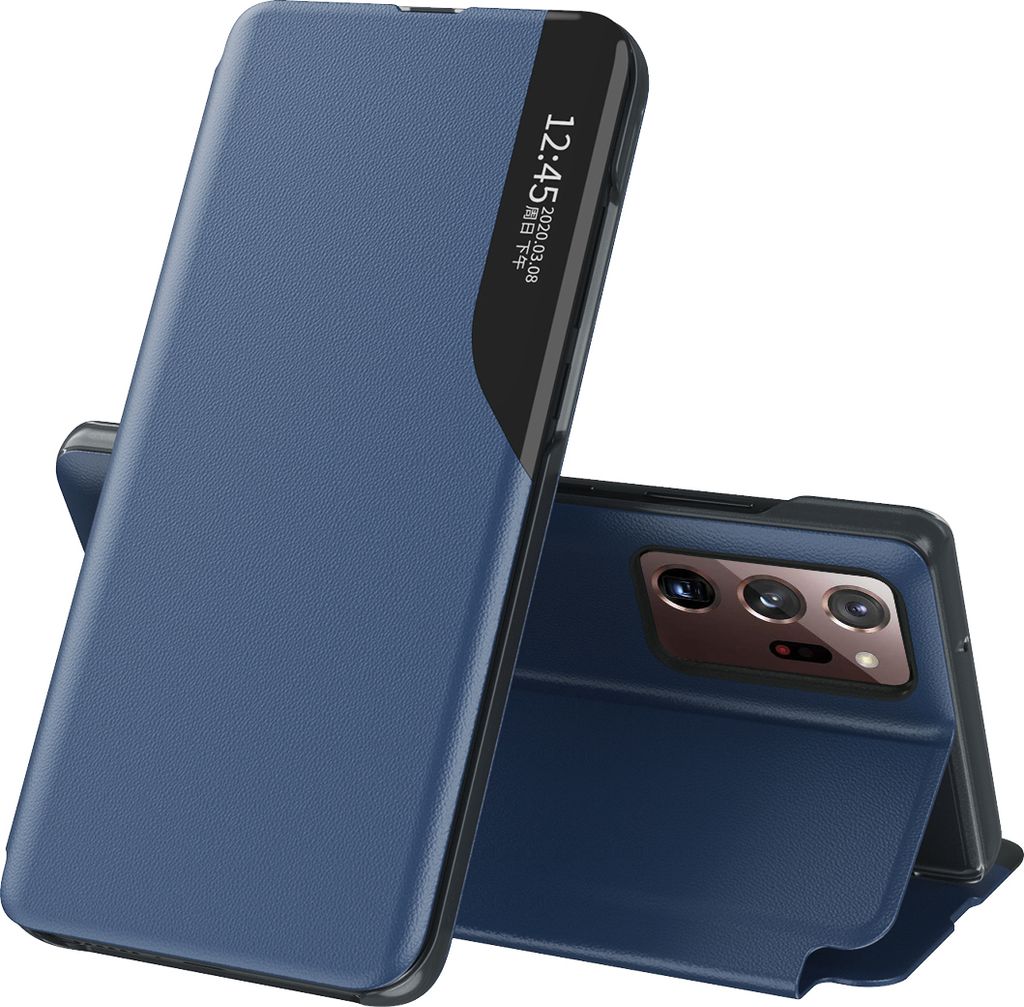 LaimTop Hülle für Galaxy Note 20 Ultra 5G, Smart View Fenster Flip Stand Cover Kunstleder Schutzhülle für Samsung Galaxy Note 20 Ultra 5G Blau
