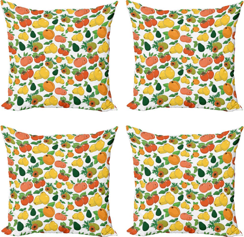 ABAKUHAUS Vegan Kissenbezug Set (4 Stück), Frische Früchte Bunte, Moderner Doppelseitiger Digitaldruck, 40 cm x 40 cm, Mehrfarbig