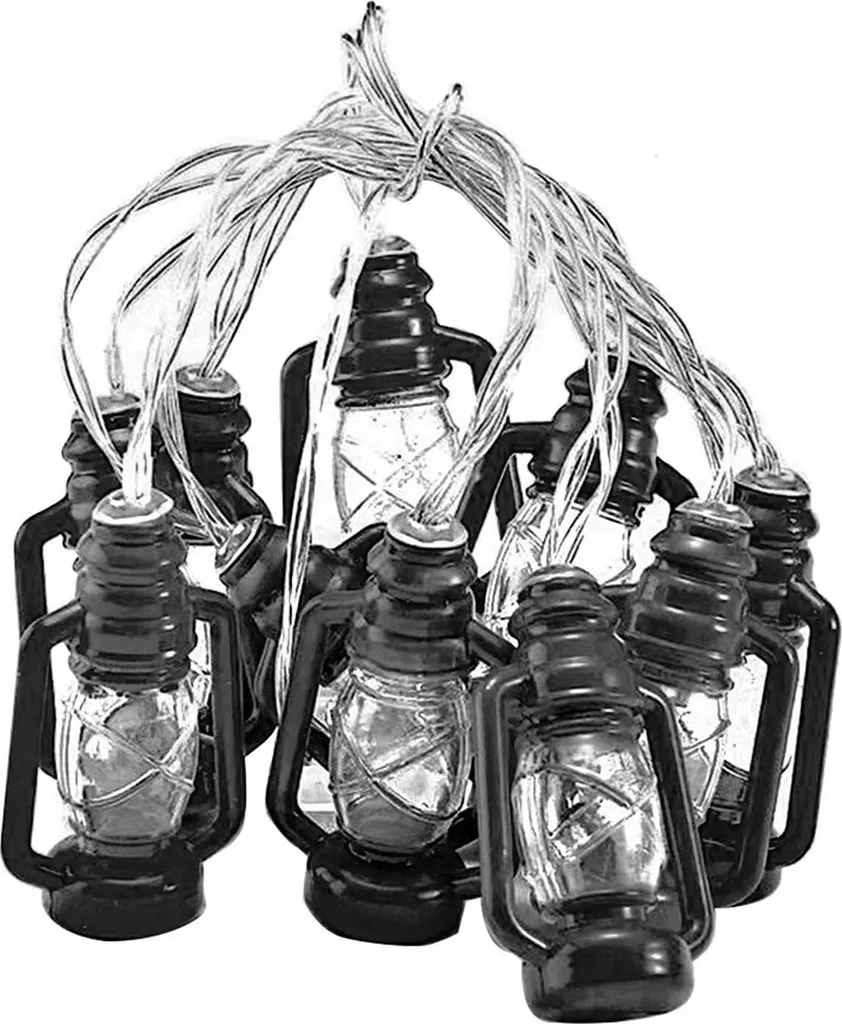 Mini Lanterne LED da Campeggio Vintage Nere 1,5m Luci Esterno