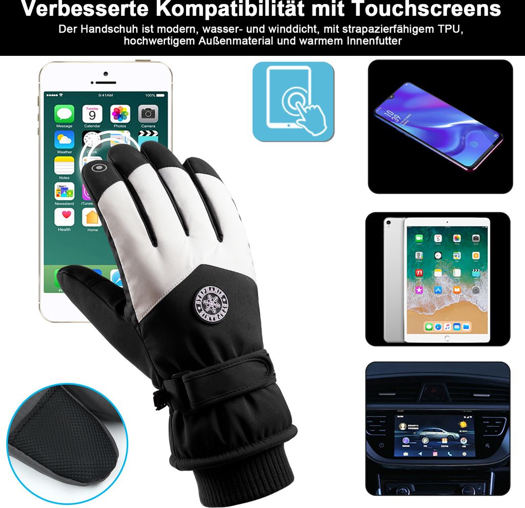 Thermohandschuhe Winter Mit Touchscreen-Funktion – Wasserabweisend, Rutschfest, Mit Reflektierenden Streifen Für Fahrrad & Outdoor