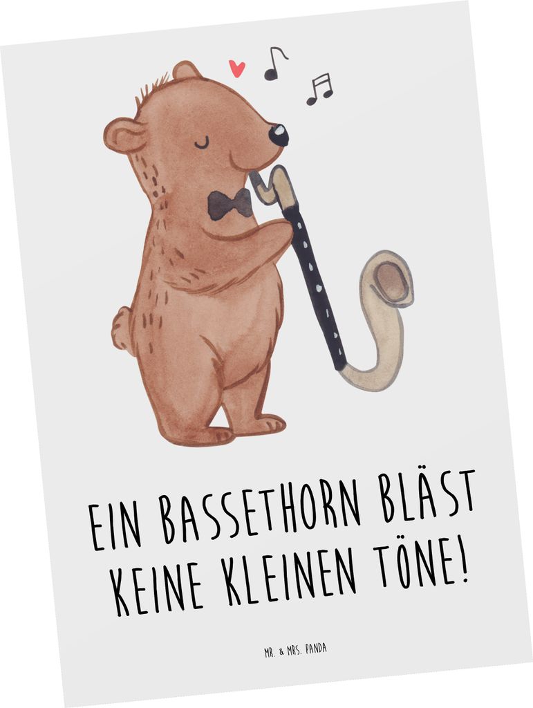 Mr. & Mrs. Panda Postkarte Bassethorn Klänge - Weiß - Geschenk, Ansichtskarte, Postkarten, Instrument, Musiker, Fotokarte, Grußkarte, Lernen, Mu...
