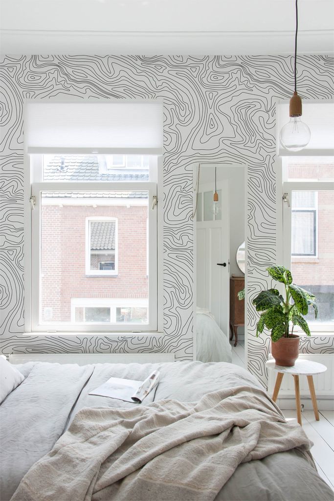 Coloray Fototapete 312x219 cm An Einer Wand Latex Latextapete - Topographische Kartenlinie minimalistisch