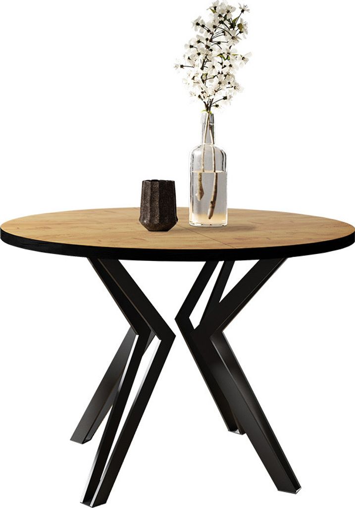 MIRJAN24 Ausziehbarer Tisch Randi, 100-176x100x76 cm, Einlageplatte unter der Tischplatte, Esstisch (Farbe: Schwarz / Eiche Craft Gold)