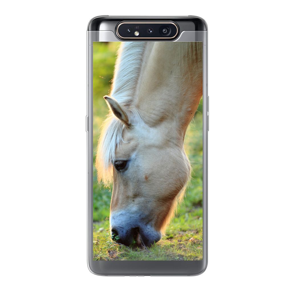 MuchoWow Handyhülle Schutzhülle Hülle für Samsung Galaxy A80 Weidendes Fjordpferd an einem Sommertag Silikon Softcase Handy Hülle - Schutzde...