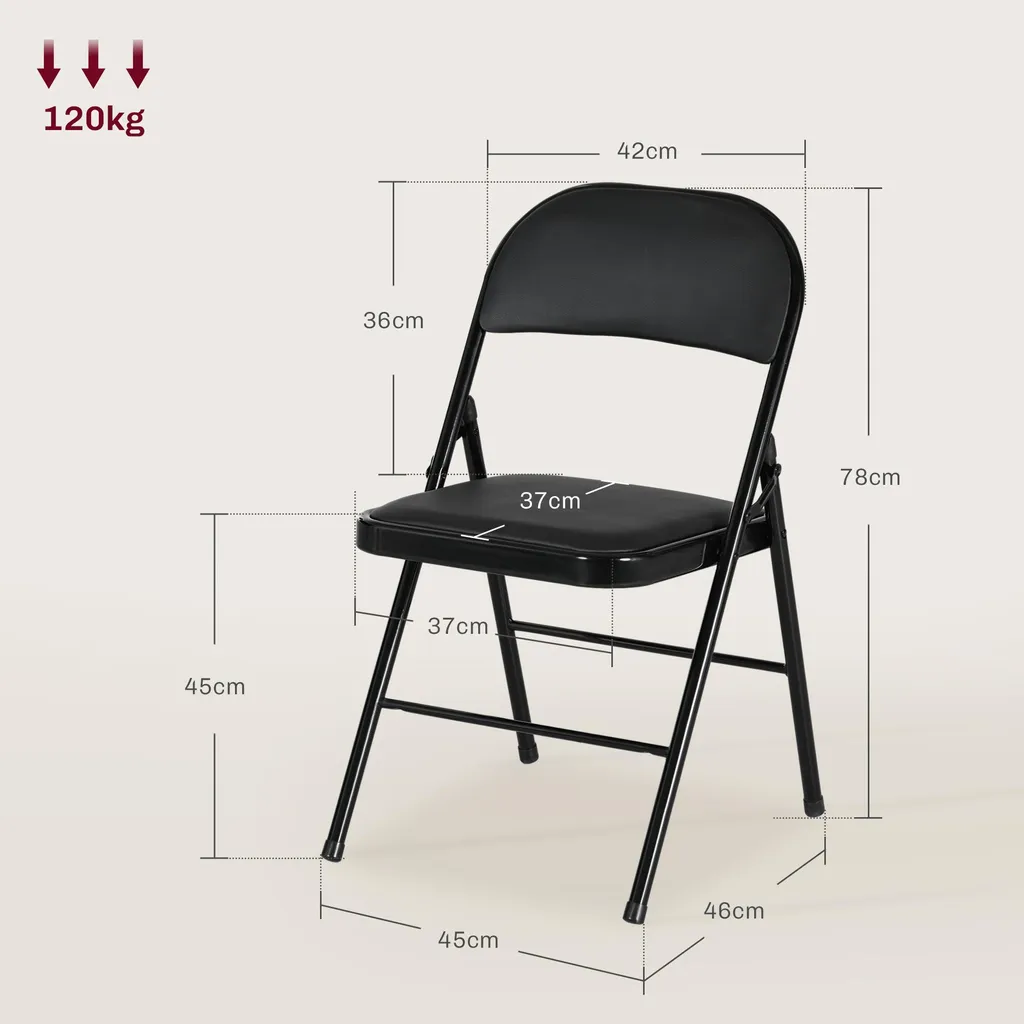 Lot de 4 chaises pliantes HOMCOM noir avec coussin et pieds en acier