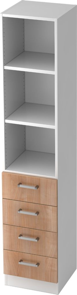 bümö office Schubladen Kombi - 4 Schübe - Griff: Chromgriff (Metall), Nachbildung: Weiß/Nussbaum