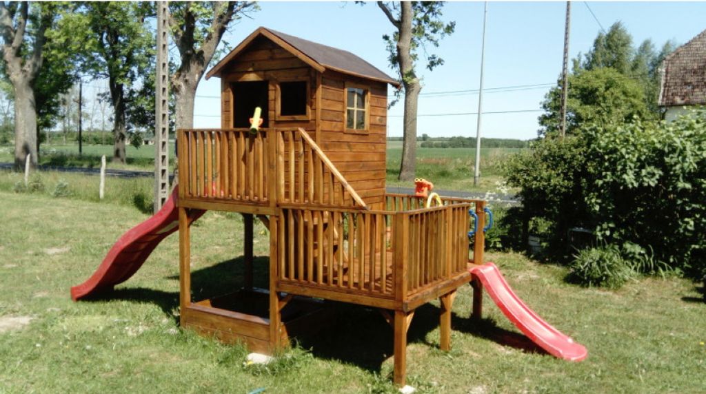 Holzgartenhaus Kinderspielhaus Spielhütte Rutsche (4447)