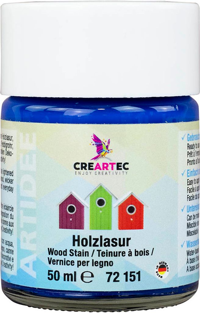 CREARTEC Holzlasur Dunkelblau - 50ml - zum Lasieren und Imprägnieren von Deko, Möbeln und mehr - geeignet für Holz, Peddigrohr, Bambus oder Stroh