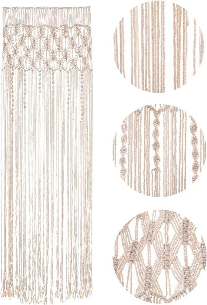 Rideau en macramé tissé main bohème 74x203 cm pour décoration murale