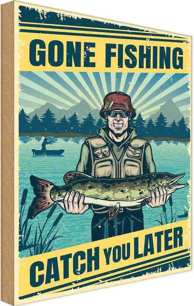 vianmo Holzschild 30x20 cm Gone Fishing Angeln Beruf Arbeit