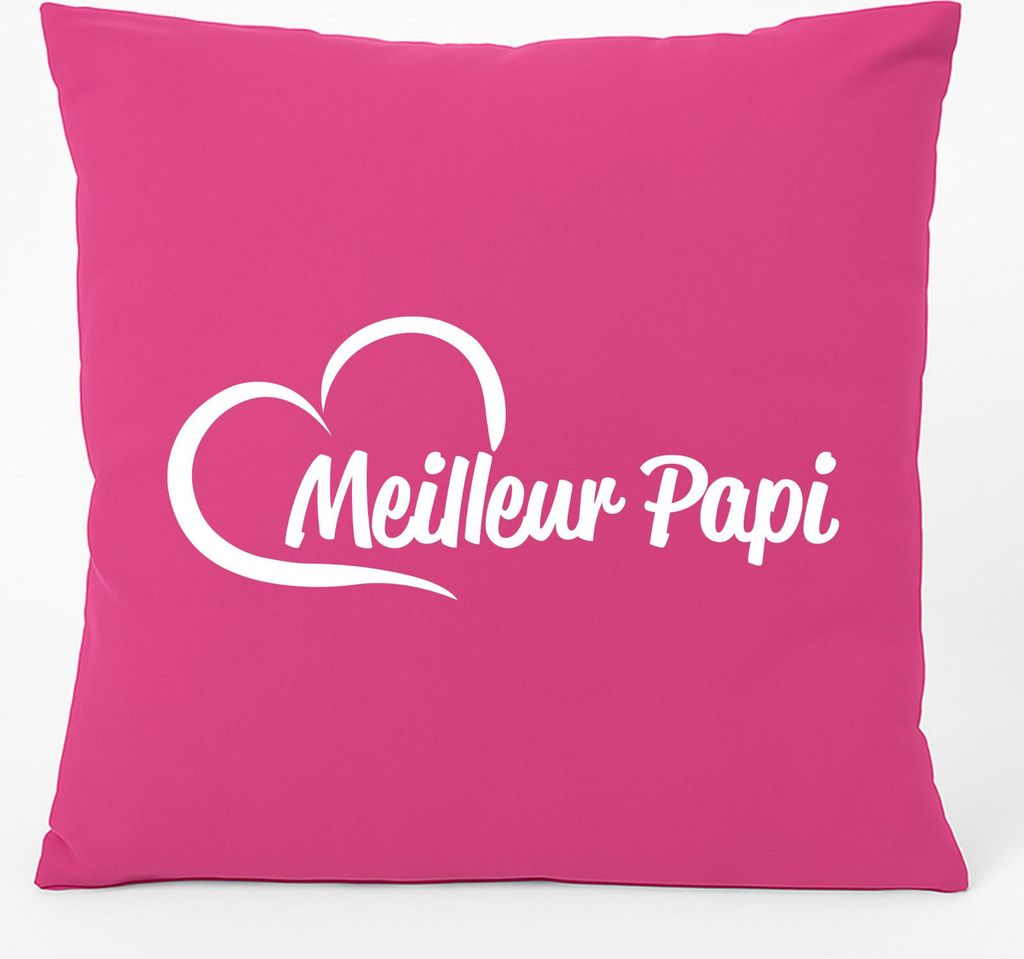 Huuraa Couchkissen Meilleur Papi Cœur Geschenk 40x40cm mit Füllung Fuchsia Baumwolle Meilleur Papi Souvenir